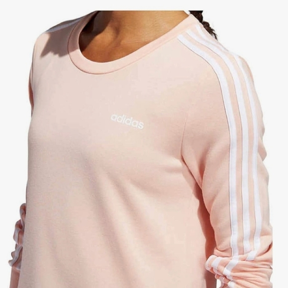 Adidas Women's Medium Spellout Three Stripes Pullover Crewneck Sweatshirt Pink - Picture 4 of 12